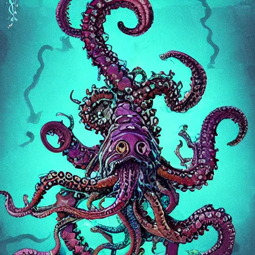 Prompt: kraken arm rising out of the ocean,, trending on artstation, colorful, intricate,