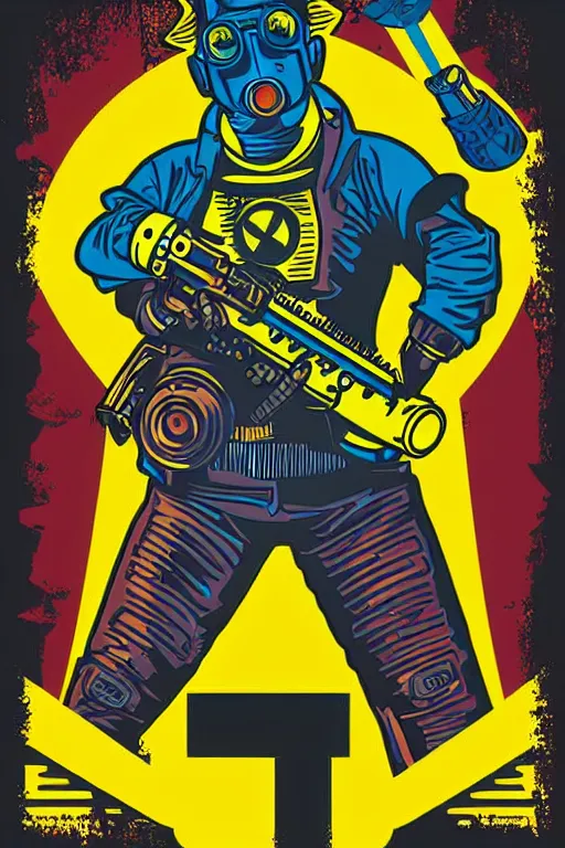 Image similar to fallout 7 6 retro futurist illustration art by butcher billy, sticker, colorful, illustration, highly detailed, simple, smooth and clean vector curves, no jagged lines, vector art, smooth andy warhol style