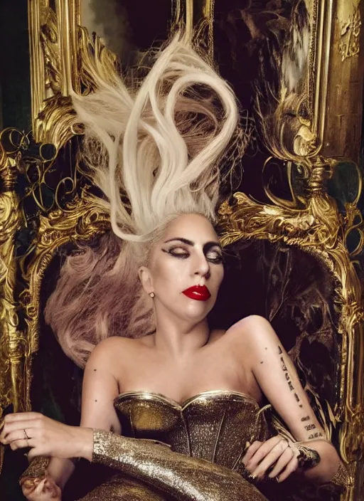 Image similar to lady gaga styled by annie leibovitz posing in an expensive mansion setting , vogue magazine, Highly realistic. High resolution. Highly detailed. Dramatic. 8k.4k.