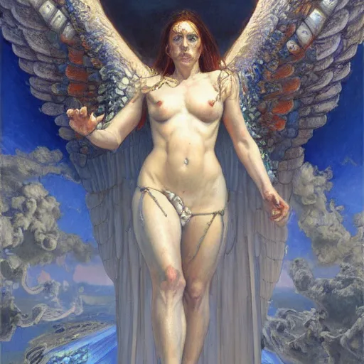 Image similar to portrait of a cyberpunk angel, by donato giancola and gustave courbet.