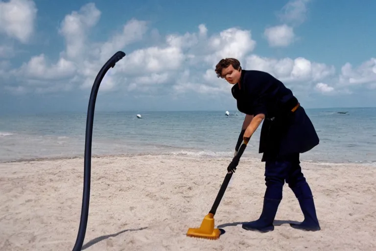 Image similar to Anakin Skywalker vacuuming the beach to remove sand