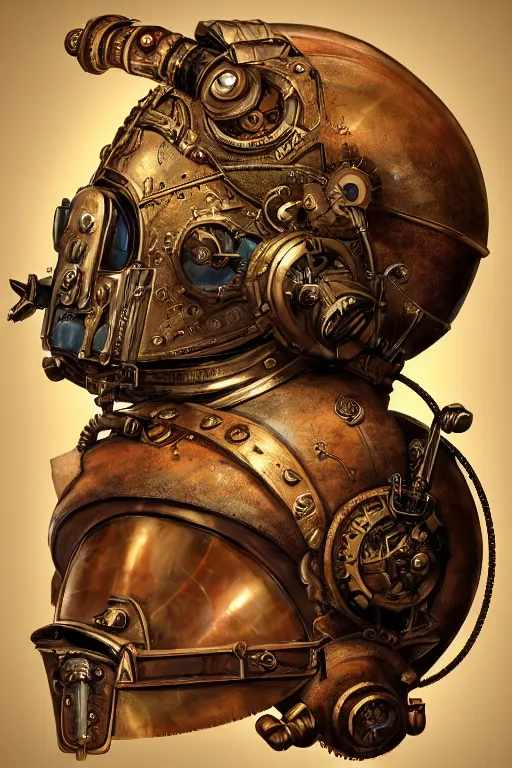 Image similar to steampunk helmet fantasy art mask robot ninja stylized digital illustration sharp focus, elegant intricate digital painting artstation concept art global illumination ray tracing advanced technology chaykin howard and campionpascale and cooke darwyn and davis jack