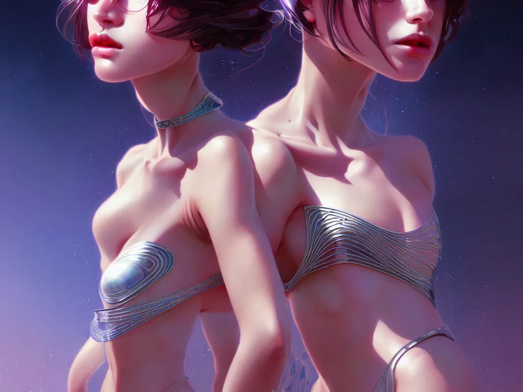 Prompt: portrait futuristic spain model girl, beautiful body, at future neon light rooftop, ssci - fi and fantasy, intricate and very very beautiful and elegant, highly detailed, digital painting, artstation, concept art, smooth and sharp focus, illustration, art by tan zi and ayanamikodon and alphonse mucha and wlop