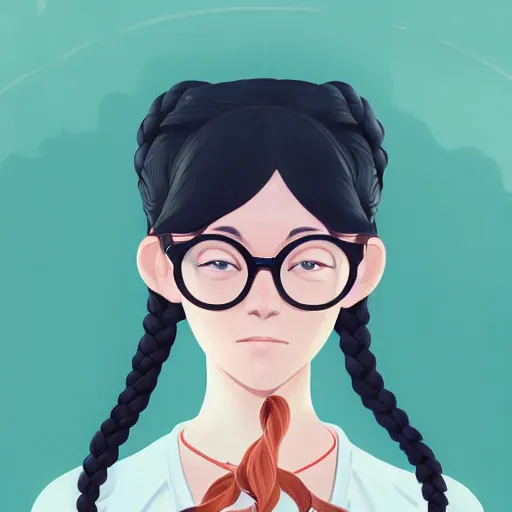 Prompt: a beautiful full body portrait of a young woman with twin braids, wearing glasses and an apron standing in a park, makoto shinkai, james gilleard, lois van baarle, ilya kuvshinov, rossdraws, very detailed, matte, gaussian blur, tone mapped