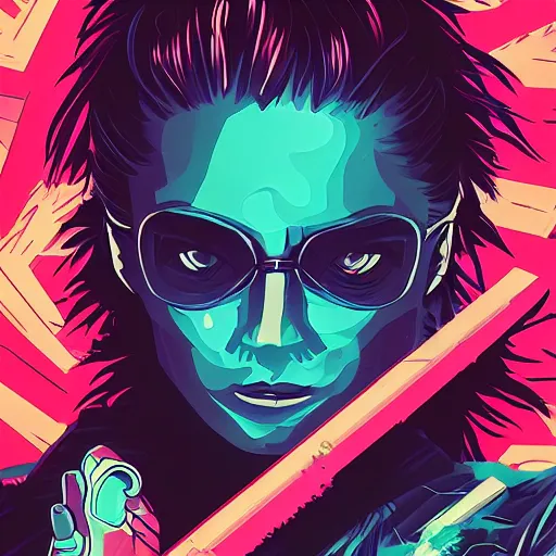 Prompt: katana zero video game character, tarot card, synthwave art, colorful, digital art, thiago lehmann