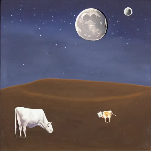 Prompt: cows on the moon, moonlight,