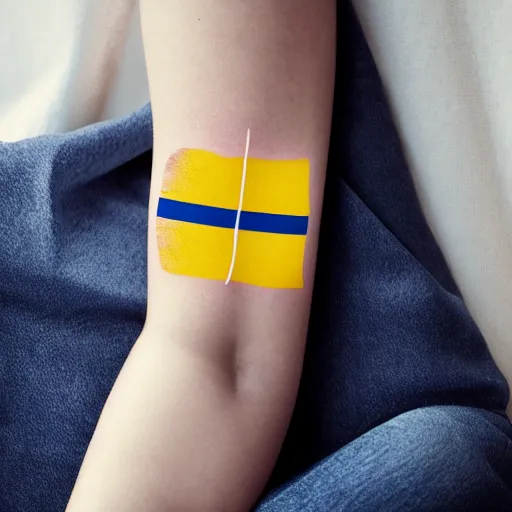 Image similar to a woman with a Swedish flag tattoo on her arm