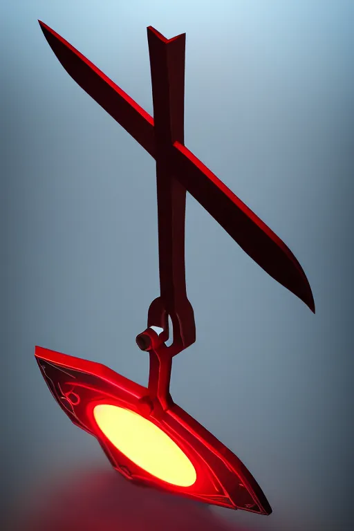 Image similar to game - icon of medieval sword and axe crossed on a prism, red powerful fantasy epic legends, game icon stylized, digital illustration radiating, a glowing aura, global illumination, ray tracing, 8 k high definition, intricate details, octane render, unreal engine, trending on arstation