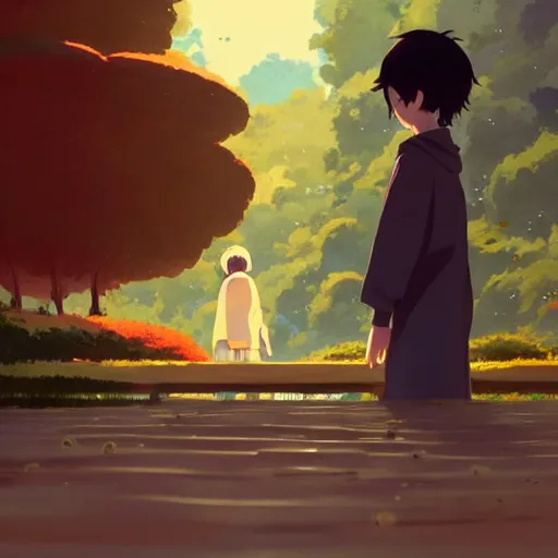 Image similar to song of myself, i am of old and young, of the foolish as much as the wise, regardless of others, ever regardful of others, cory loftis, james gilleard, atey ghailan, makoto shinkai, goro fujita, studio ghibli, rim light, exquisite lighting, clear focus, very coherent, plain background