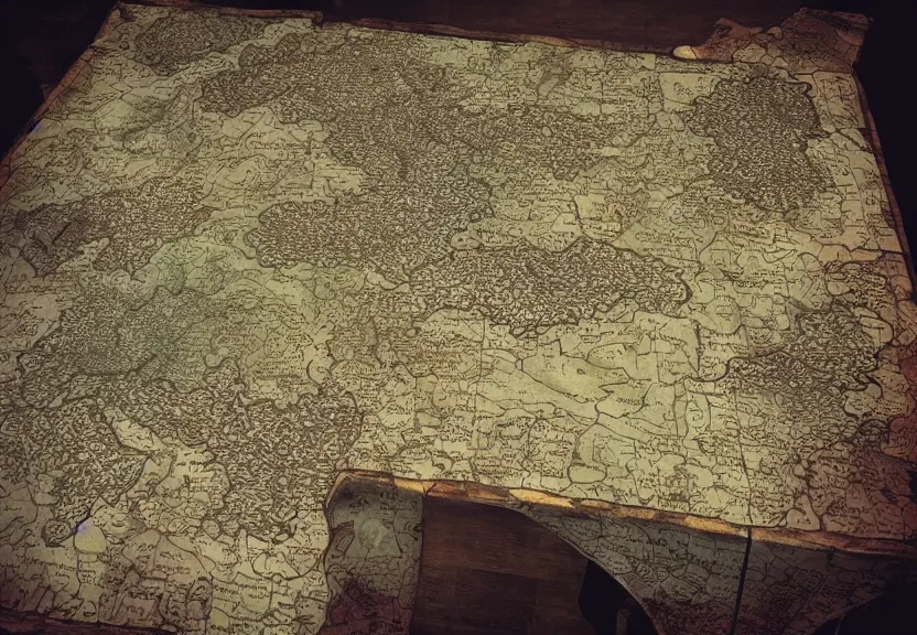 Prompt: “ Rob Stark’s medieval war tactic table with a map on it 4k, 3D, view from the side”