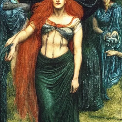 Image similar to witch circe of the odyssey, art by dante gabriel rossetti