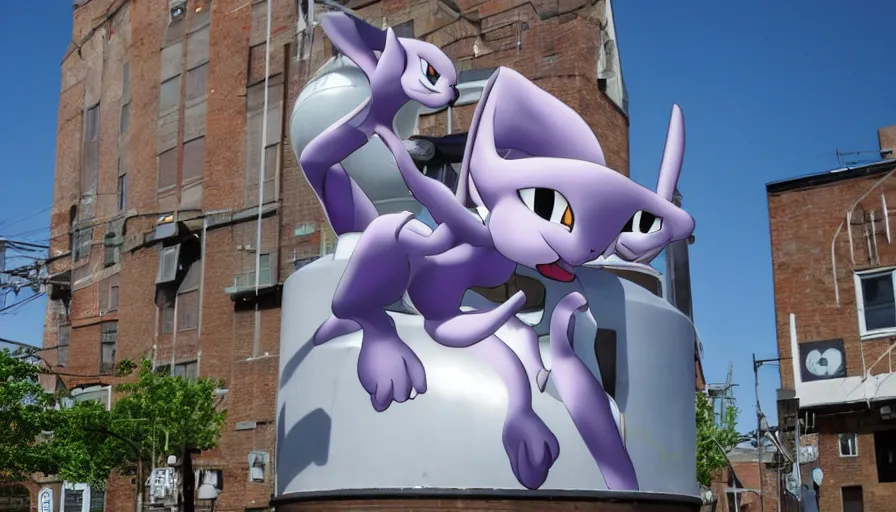 Image similar to MewTwo on a water tank in Newark