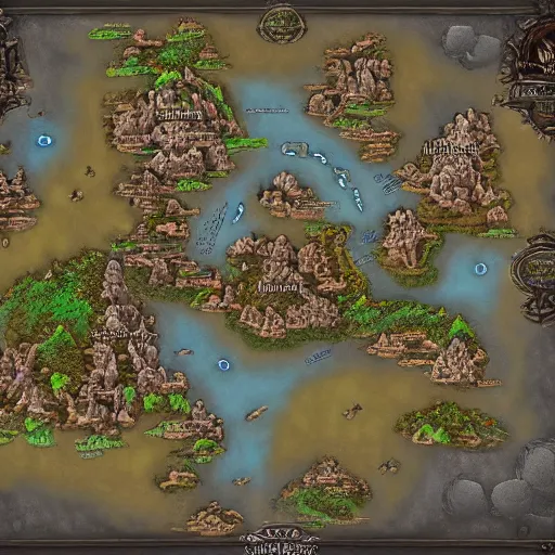 Image similar to Map in the style of World of warcraft map, hyper detailed