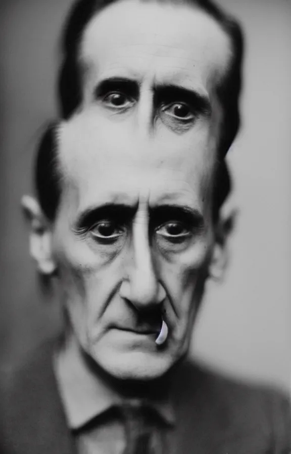 Image similar to a close - up casual photo of marcel duchamp with pensive eyes, 1 9 2 0 s monochrome snapshot, graflex 4 x 5, f 1. 8, 3 5 mm, ilford delta 3 2 0 0 pro