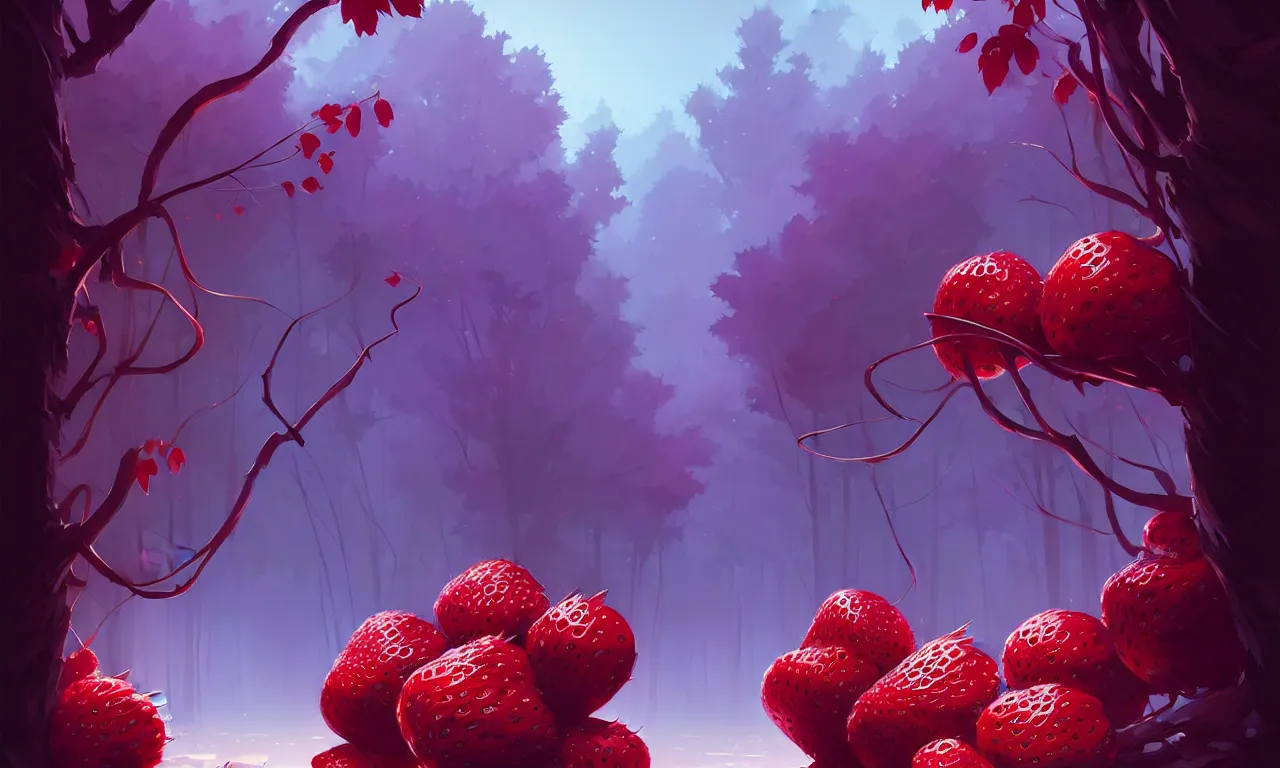 Image similar to Dark forest strawberries, behance hd by Jesper Ejsing, by RHADS, Makoto Shinkai and Lois van baarle, ilya kuvshinov, rossdraws global illumination