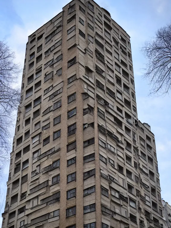 Image similar to soviet panel apartment building photo, extreme wide shot
