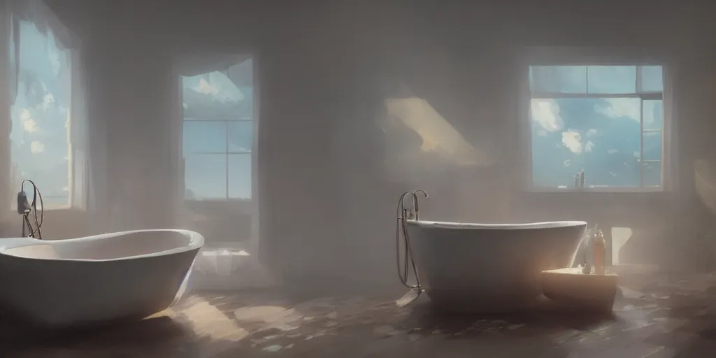 Image similar to a bathtub, detailed oil painting, cinematic angle, hyperrealistic, breathtaking, volumetric lighting, cinematic lighting, dynamic, Studio Ghibli, digital art, octane render, epic composition, trending on artstation, masterpiece