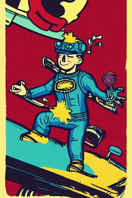 Image similar to fallout 7 6 retro futurist illustration art by butcher billy, sticker, colorful, illustration, highly detailed, simple, smooth and clean vector curves, no jagged lines, vector art, smooth andy warhol style