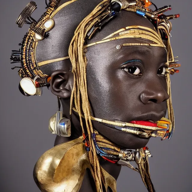 Prompt: a beautiful cyborg made of african ceremonial maske