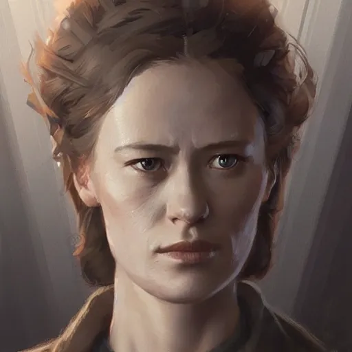 Prompt: portrait of a woman by greg rutkowski, she looks like mackenzie davis but old, impeccable military composure, wearing tactical gear of the galactic alliance, star wars expanded universe, she is about 6 0 years old, highly detailed portrait, digital painting, artstation, concept art, smooth, sharp foccus ilustration, artstation hq