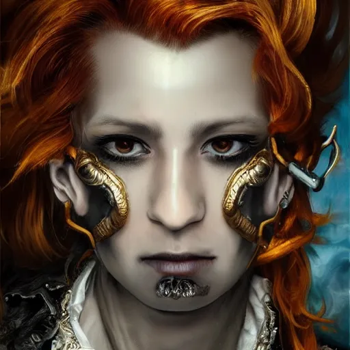 Image similar to portrait, headshot, insanely nice hair style, dramatic hair color, background smoke, digital painting, of a old 17th century, old cyborg merchant, amber jewels, baroque, ornate clothing, scifi, realistic, hyperdetailed, chiaroscuro, concept art, art by Franz Hals and Jon Foster and Ayami Kojima and Amano and Karol Bak,