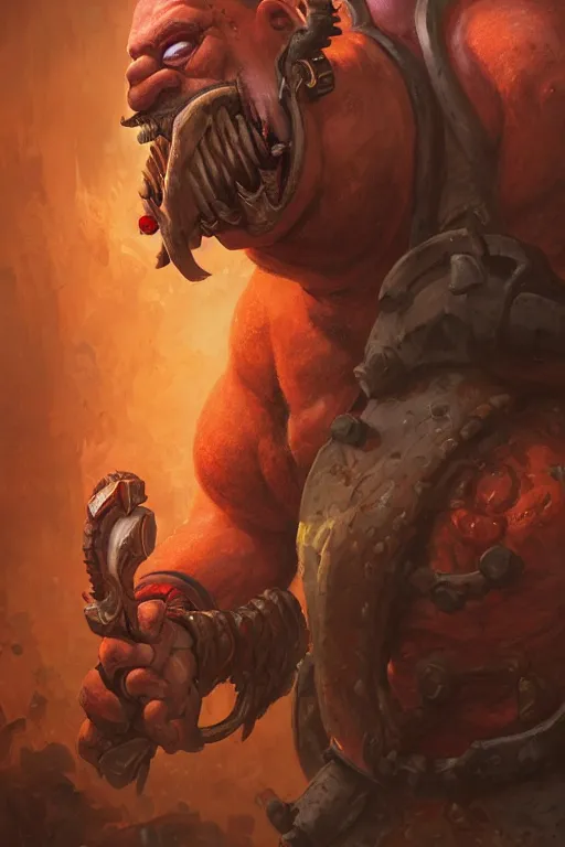 Image similar to Portrait of Homer Simpson as as Garrosh Hellscream from World of Warcraft, dark, intricate, highly detailed, smooth, artstation, digital illustration by Ruan Jia and Mandy Jurgens and Artgerm and Wayne Barlowe and Greg Rutkowski and Zdislav Beksinski