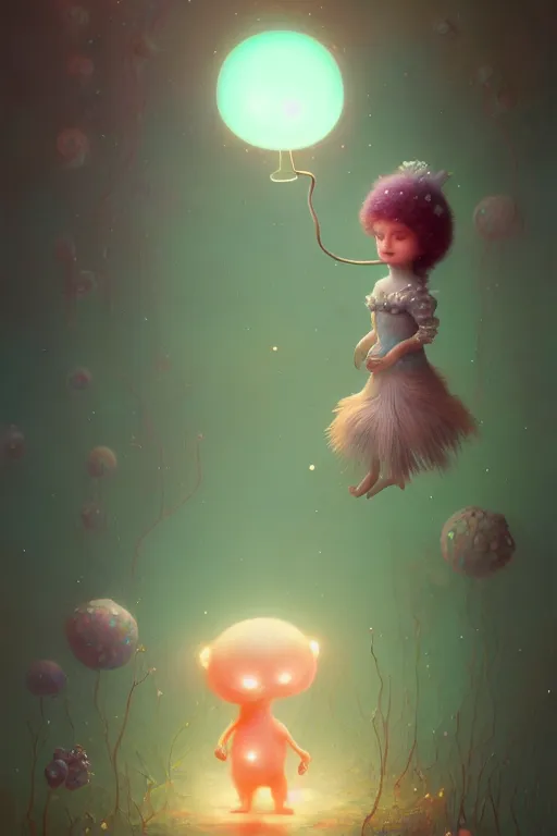 Image similar to a surreal Bioluminescent, very very very cute Silene in a happy world by Daniel Merriam, Trending on Artstation, oil on Canvas by Elena Zhurikhina and Goro Fujita and Charlie Bowater, octane render, 4k, 8k, HD
