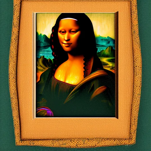 Image similar to an african woman's painting in the style of mona lisa by leonardo da vinc, octane renderi