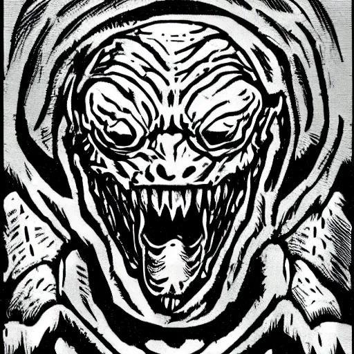 Prompt: head of reptilian monster from doom