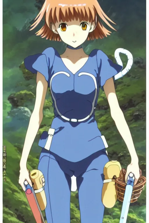 Image similar to anime art full body portrait character nausicaa by hayao miyazaki concept art, anime key visual of elegant young female, short brown hair and large eyes, finely detailed perfect face delicate features directed gaze, valley of the wind and mountains background, trending on pixiv fanbox, studio ghibli, extremely high quality artwork by kushart krenz cute sparkling eyes