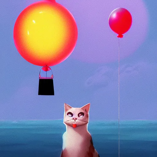 Prompt: a cat with a neon balloon in the ocean | hyperrealistic digital painting by makoto shinkai, ilya kuvshinov, lois van baarle, rossdraws | afrofuturism in the style of hearthstone and overwatch, trending on artstation