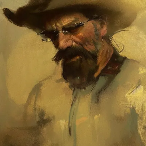 Prompt: portrait of an emotional yosemite sam, by jeremy mann, anders zorn.