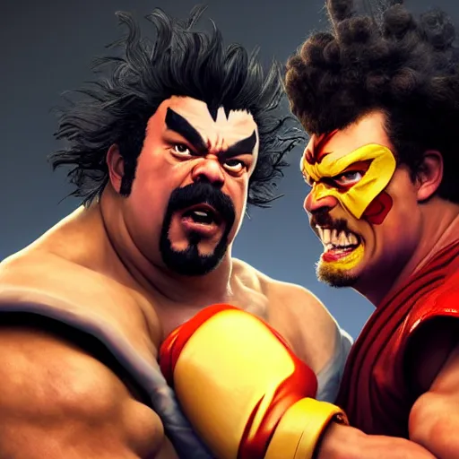 Prompt: danny mcbride as e. honda street fighter, slapping, ultra realistic, concept art, intricate details, highly detailed, photorealistic, octane render, 8 k, unreal engine, art by frank frazetta, simon bisley, brom