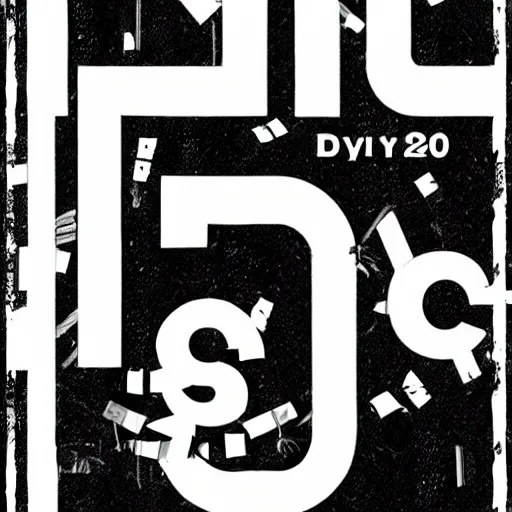 Image similar to black on white graphic poster for a techno party in style of david rudnick, acid, y 2 k