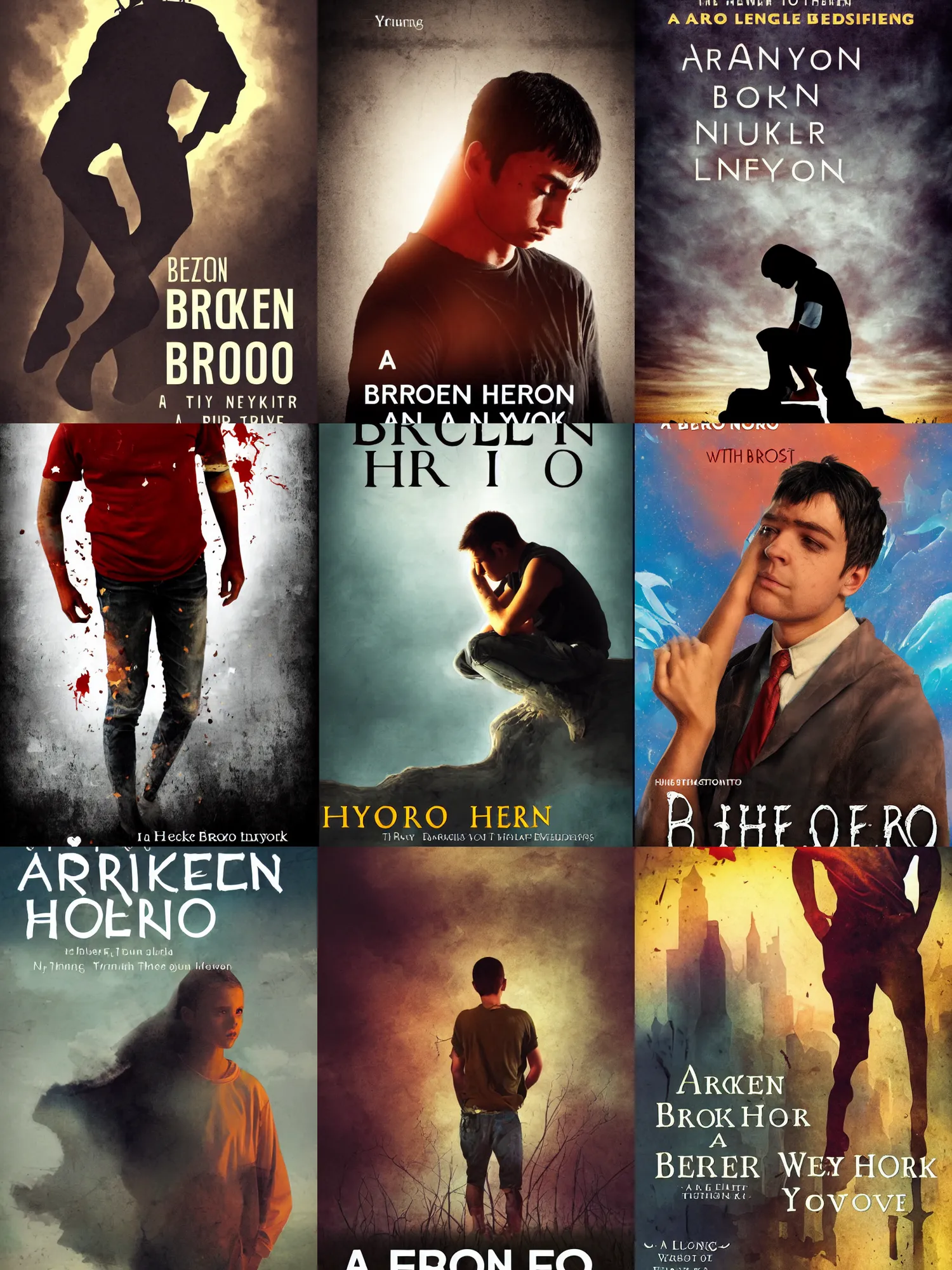Prompt: A Broken Hero, young novel cover