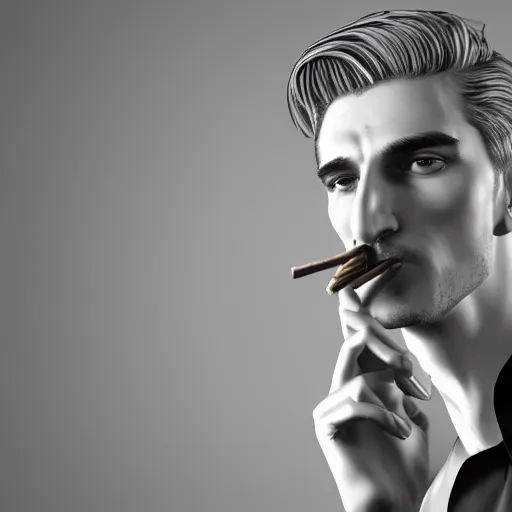 Image similar to a closeup photo of handsome gigachad xqc smoking a cigar, 8k photorealism, extremly detailed, trending on artstation