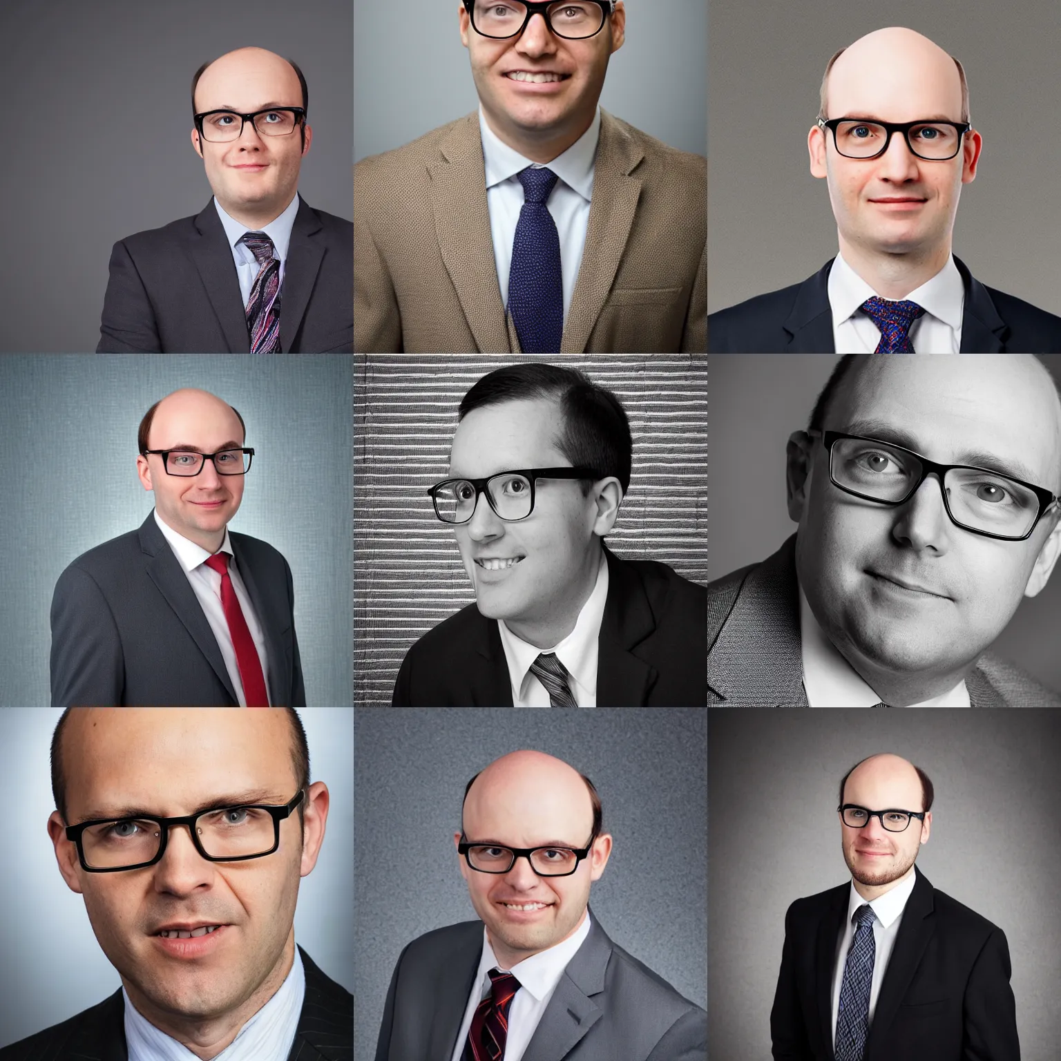 Prompt: balding math teacher with glasses in a suit, portrait photo
