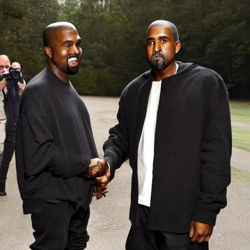 Image similar to kanye west shaking hands with slenderman