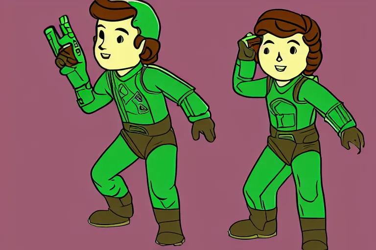 Prompt: pokimane as a vault boy from fallout, pipboy art, highly detailed, green hologram