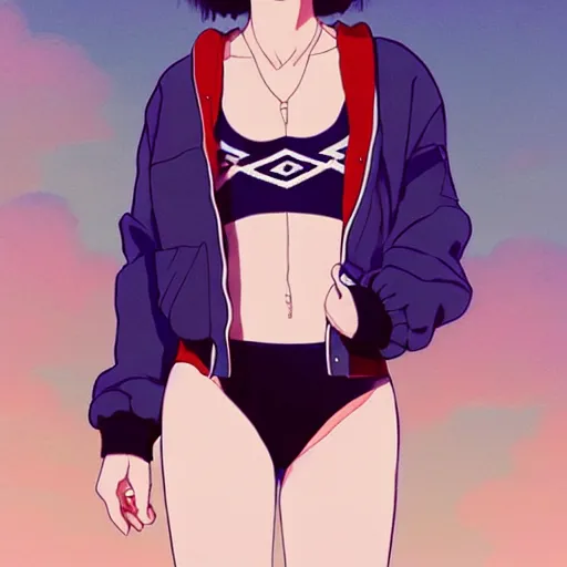 Prompt: a beautiful! boyish! natalie portman alluring gravure! model, wearing oversized mayan bomber jacket and leotard with overalls, bulky poofy bomber jacket with mayan patterns, aztec street fashion, trending on pixiv fanbox, painted by greg rutkowski makoto shinkai takashi takeuchi studio ghibli, akihiko yoshida