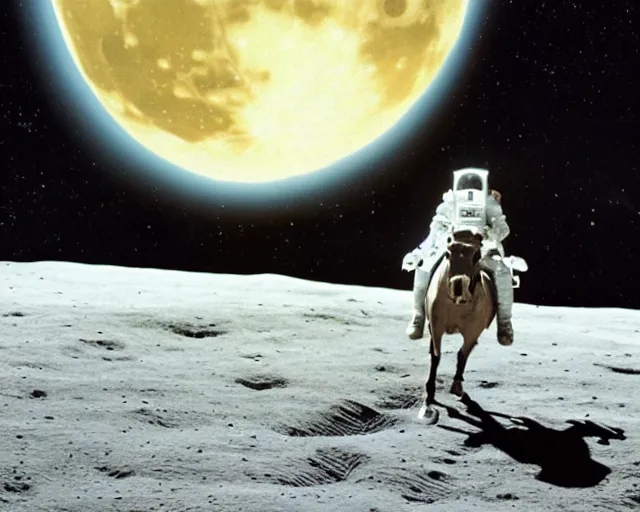 Prompt: photograph of an astronaut riding a white horse on the moon