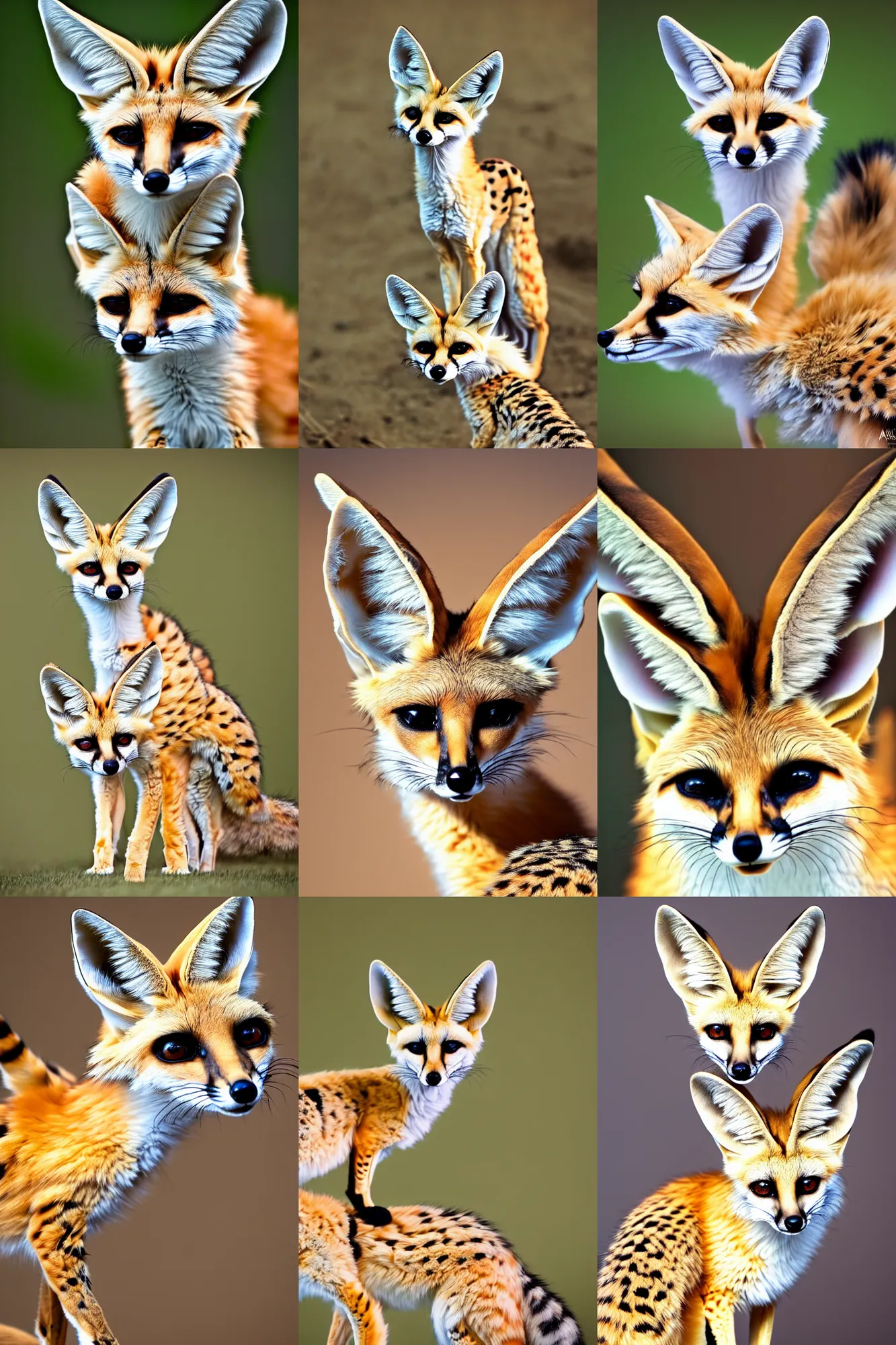 Prompt: high quality photograph of a creature that is half fennec fox and half serval.