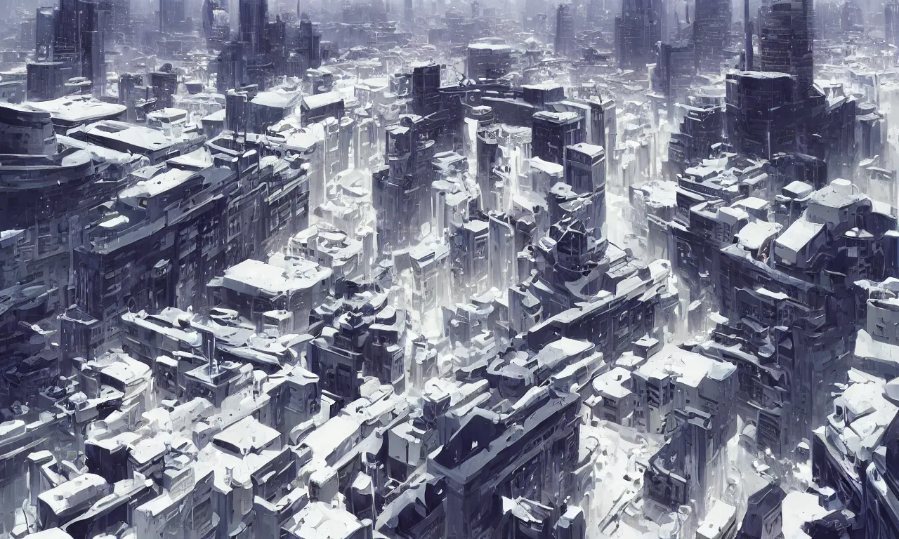 Prompt: a sprawling white fantastical city on the edge of a black hole, painted by ilya kuvshinov