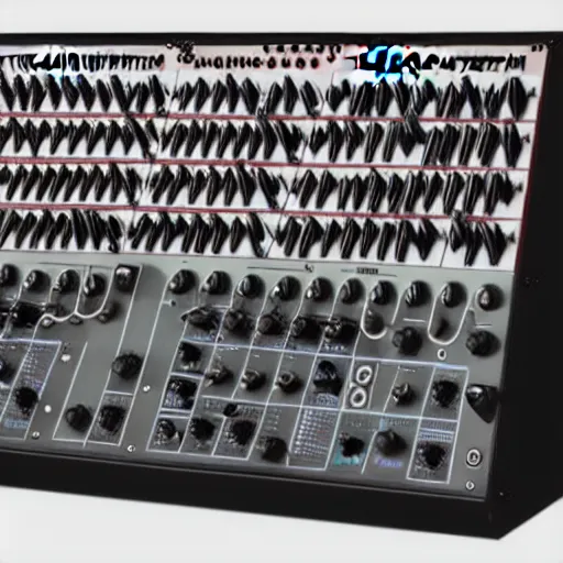 Prompt: moog system 100 modular synth covered in tentacles