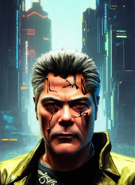 Prompt: portrait of ray liotta as a homeless character in cyberpunk 2 0 7 7, looking at camera, intricate, dystopian, sci - fi, extremely detailed, digital painting, artstation, concept art, smooth, sharp focus, illustration, intimidating lighting, incredible art by artgerm and greg rutkowski and alphonse mucha and simon stalenhag