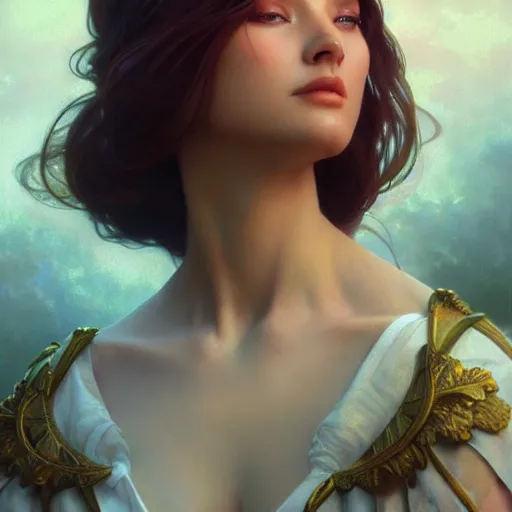 Image similar to perfectly - centered photo - realistic goddess, lifelike, highly detailed, professional digital painting, unreal engine 5, photorealism, hd quality, 8 k resolution, cinema 4 d, 3 d, cinematic, art by artgerm and greg rutkowski and alphonse mucha and loish and wlop