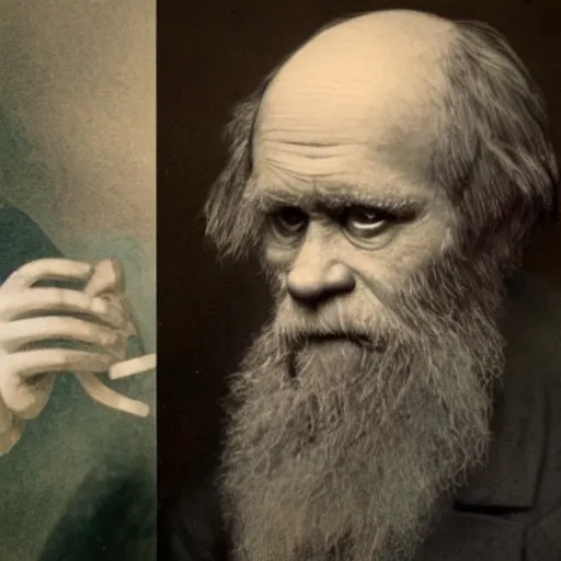 Image similar to charles darwin in a bikini realistic 4 k photograph