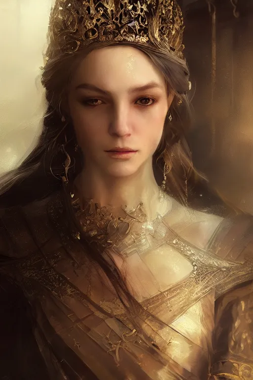 Prompt: medieval princess, gorgeous, close-up portrait, intricate, elegant, volumetric lighting, scenery, digital painting, highly detailed, artstation, sharp focus, illustration, concept art, ruan jia, steve mccurry