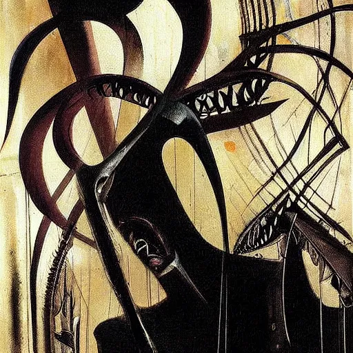 Prompt: a painting by dave mckean and by h r giger