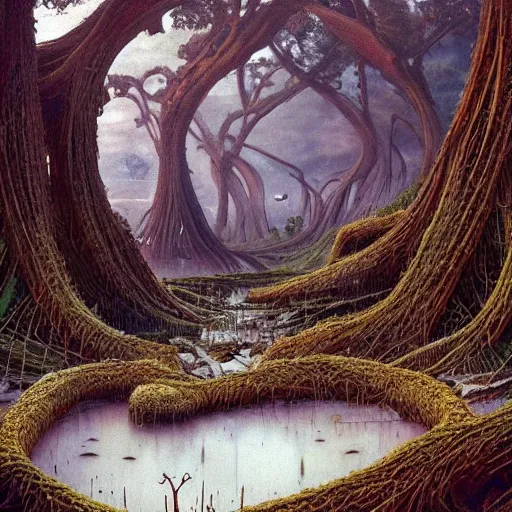 a beautiful landscape with an ancient mystical tree in, Stable Diffusion